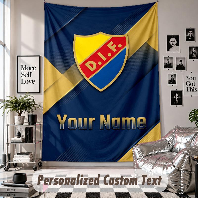 Wall Hanging Tapestry With Custom Name & Text, Djurgårdens IF Decorative Tapestry For Bedroom