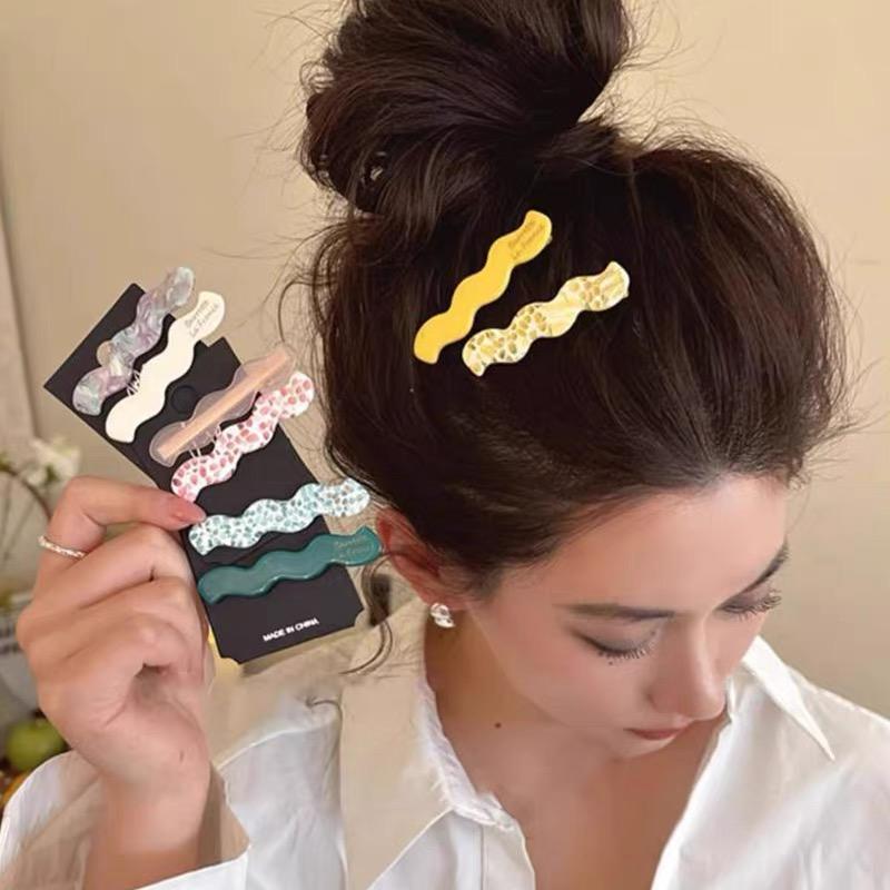 2pcs/set Acetate Hair Clips Wave Geometric Hairpin Colorful Printings Barrettes Elegant Sweet Cute Women Hair Accessories