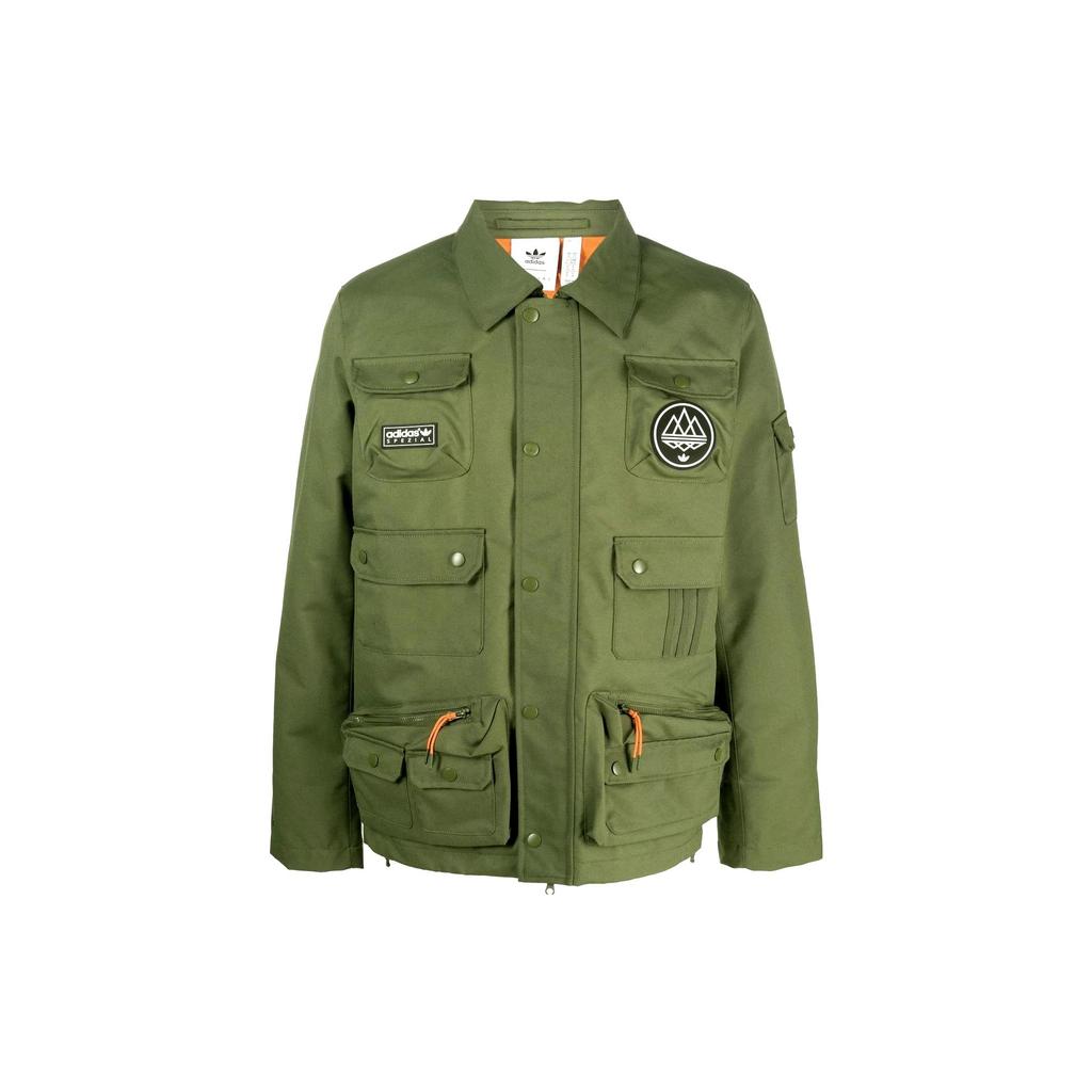 Adidas Originals X Spezial Co-Brand Logo Patch Multi-Pocket Utility Jacket Men Jackets Military-Green HS4162