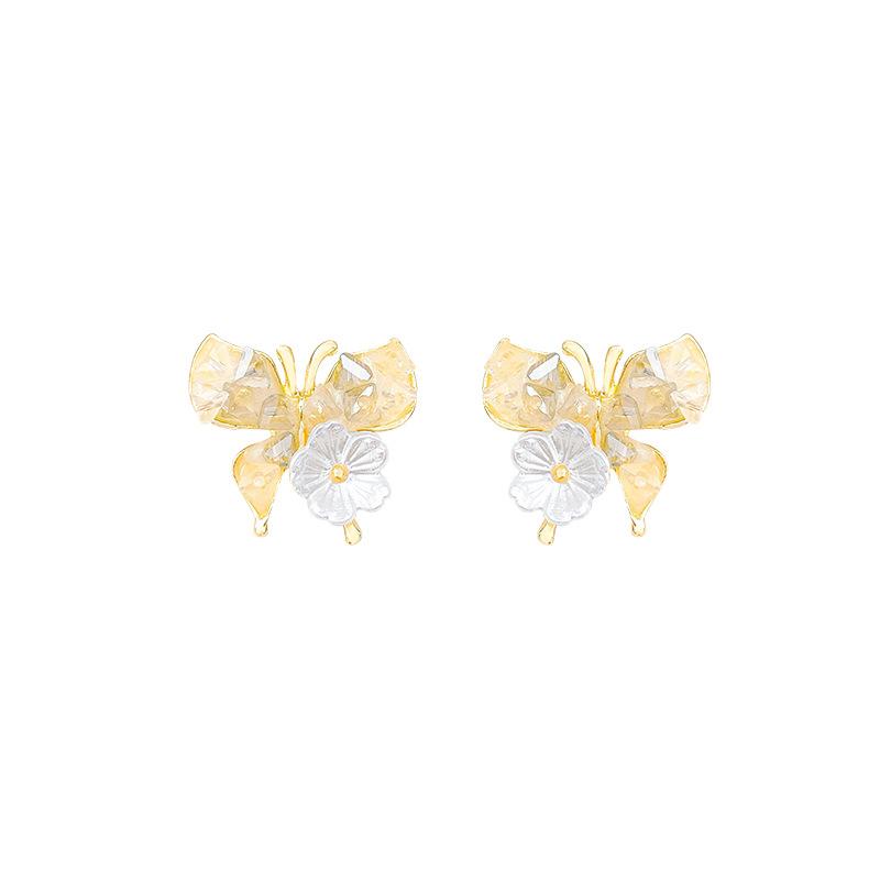 Summer super fairy crystal butterfly earrings female wind in niche temperament fairy stud earrings Korean high-end ear jewelry