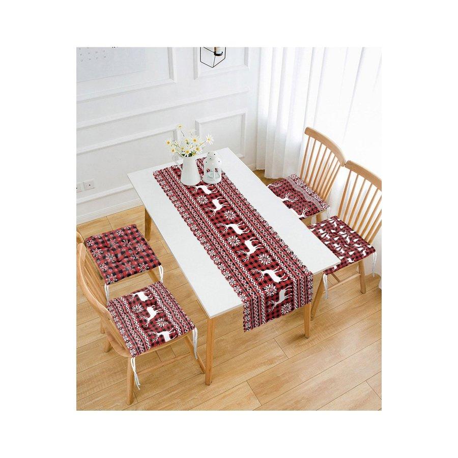 Набор подушек для стула с новогодним тематическим принтом оленя / 4 квадратных подушки для стула 40×40 см и 1 дорожка