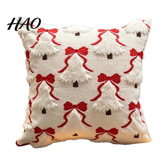 Soft Skin Friendly Cushion Covers Christmas Plush Pillowcase, 3D Embroidered Design Throw Pillow Festive Home Accents for Holiday Cover, Decorative