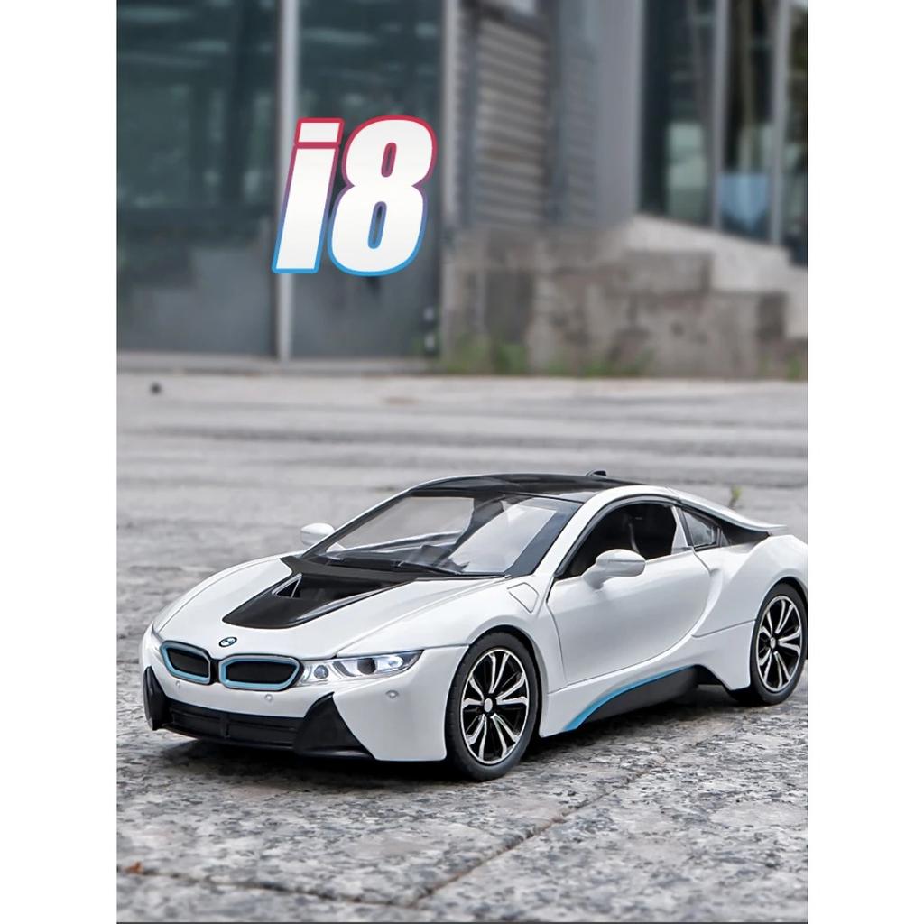 1/24 BMW I8 Supercar Модель автомобиля из сплава Литые металлические игрушечные транспортные средства Звук Свет Моделирование Коллекционные предметы Хобби Детские игрушки Подарки
