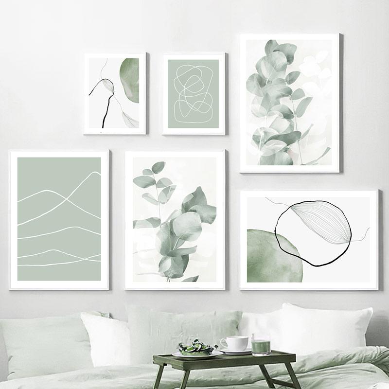 Арка, круглая линия, эвкалипт, зеленая геометрия, абстрактные постеры на скандинавскую тему и принты, художественная картина на холсте, настенные панно, декор для гостиной