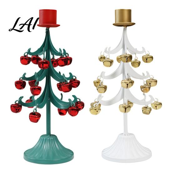 Christmas Candle Holder Tree Holder Metal Decorative Candlestick with Bells Taper Stand Holiday Dining Table Centerpiece for Home Indoor Xmas Party