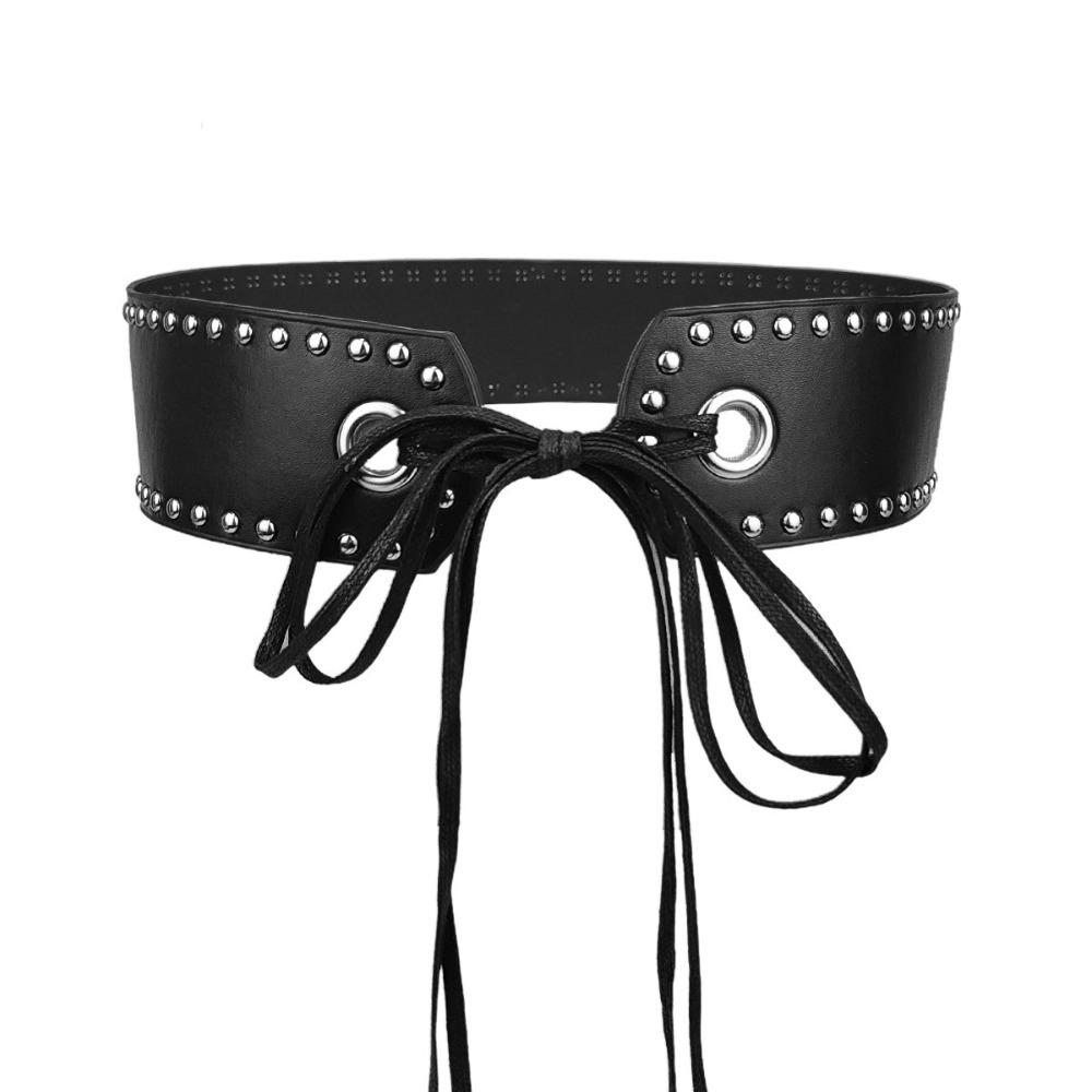 Однотонные заклепки кушаки регулируемый корсет на талии панк широкий пояс дамы