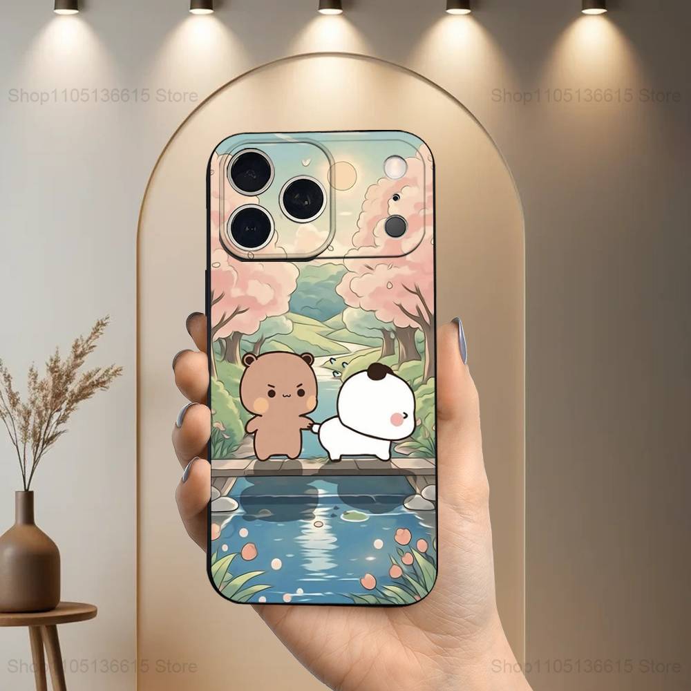 Милый Чехол Для Телефона B-BuBu D-DuDu Для iPhone 17,16,15,14,13,12,11,Plus,Pro Max,XS,X,XR,SE,Mini,8,7,Мягкий Силиконовый Черный Чехол