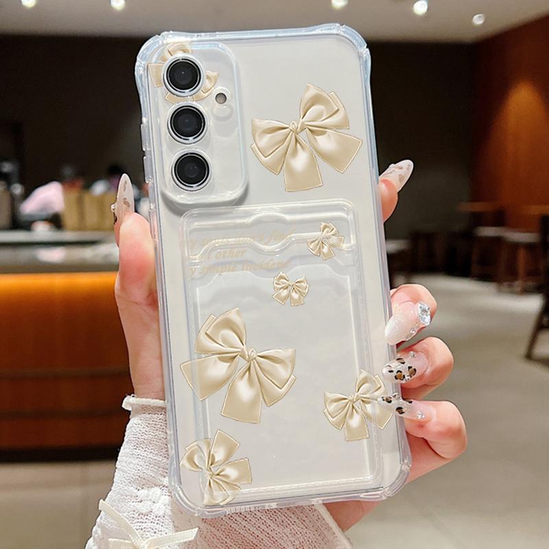 Узор бантом прозрачный слот для карт противоударный чехол для Samsung S25 S24 FE S23 Ultra S22 A56 A36 A55 A16 A06 A05 A15 A26 мягкий силиконовый тонкий чехол для телефона