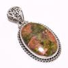 Natural Unakite Gemstone Handmade 925 Solid Sterling Silver Pendant 1.77" M6B26