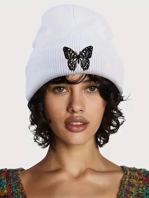 1pc Embroidered Butterfly Knitted Hat Wear for Outdoor Sports and Leisure Skiing in Autumn and Winter Seasons