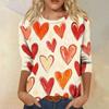 Футболка женская с рукавом 3/4, повседневная футболка с принтом ко Дню святого Валентина, джемпер с круглым вырезом