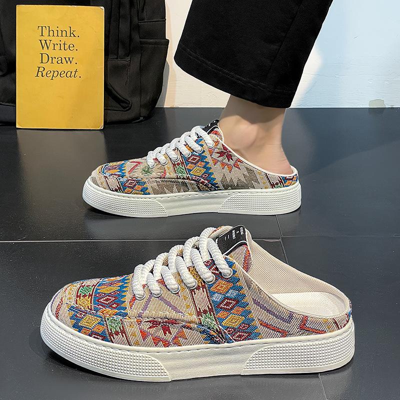 Мужские модные дышащие парусиновые кроссовки-слайдеры - универсальные летние полутапочки