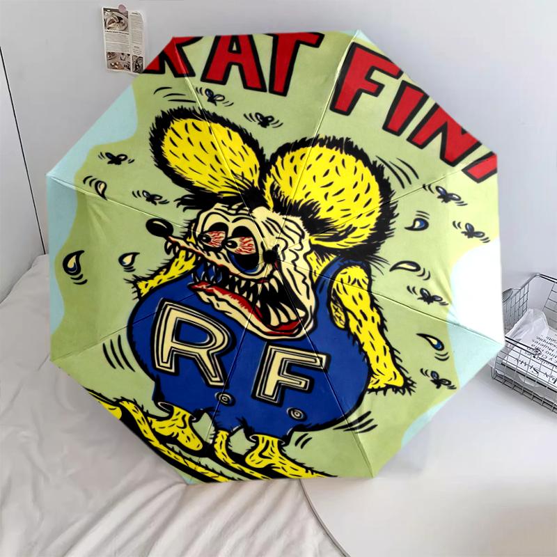 1 шт. Зонт с рисунком Rat Fink, Портативный складной зонт, Железный каркас, Структура из костей, Уличный домашний зонт