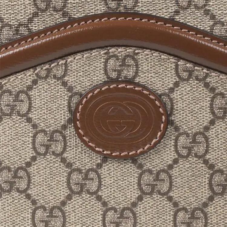 Gucci GG Retro Series Логотип Холст и Кожаная Сумка на Плечо Унисекс Сумка на Плечо Эбеновый Коричневый 675891-92THG-8563