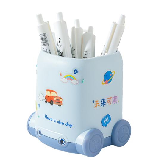 Desk Pen Holder Cartoon Vehicle Shape Pencil Holder Multi-functional Desktop Makeup Brush Organizer for Home School Office