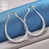 925 Sterling Silver Circle Hoop Wave Pattern Charm Earrings Jewelry