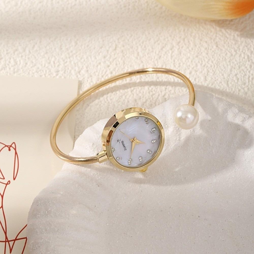 Fashion Pearl Bracelet Watch Gemstone Quartz Rhinestone Dial Watch Quartz Wristwatch  Evening Party