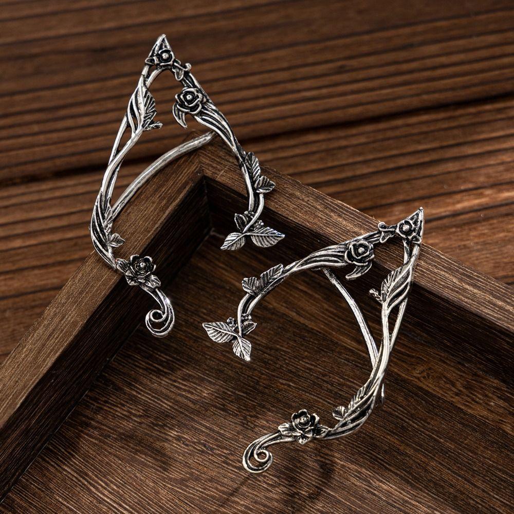 Korean Style Rose Flower Hollow Ear Clips Zinc Zinc Alloy Ear Hook Retro Elf Ear Clip  Decoration