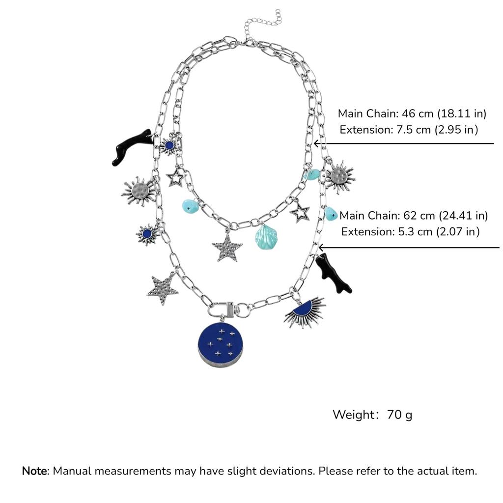 Vintage Bohemian Sun Star Ocean Enamel Multi Charms Layered Pendant Necklace Women Trendy Fashion Jewelry