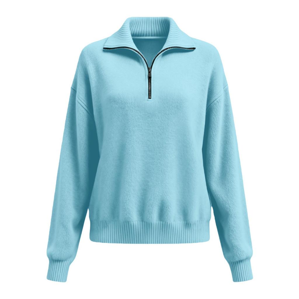 Autumn Winter Multi-Wear Half-Zip Knit Sweater with Zipper Collar for Women
