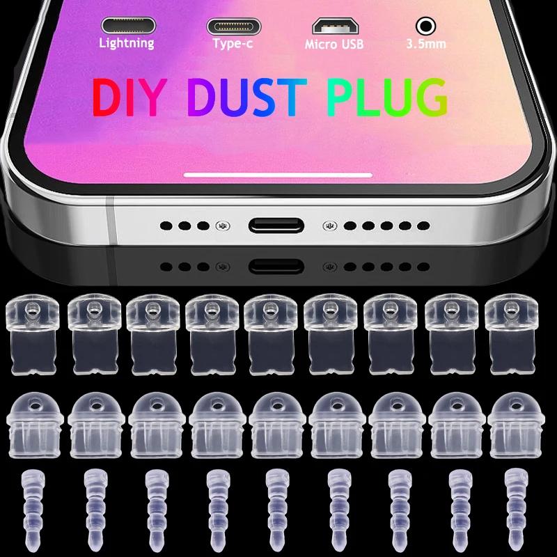 DIY Dust Plug for Ios Type C Micro Anti Dust Cap Cover for Iphone Samsung Transparent Charging Port 3.5mm Earphone Jack Plugs