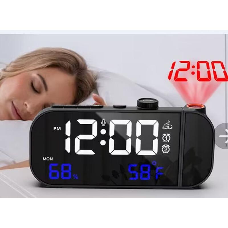 FM Radio LED Projection Clock Thermometer Hygrometer Dual Independent Alarm Clock Digital Radio Projection Time