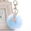 Ballet Dancing Girl Keyring Cute Fluffy Pompom Rhinestone Car Handbag Motorcycle Pendant Accessorie Keychain Retail Wholesale