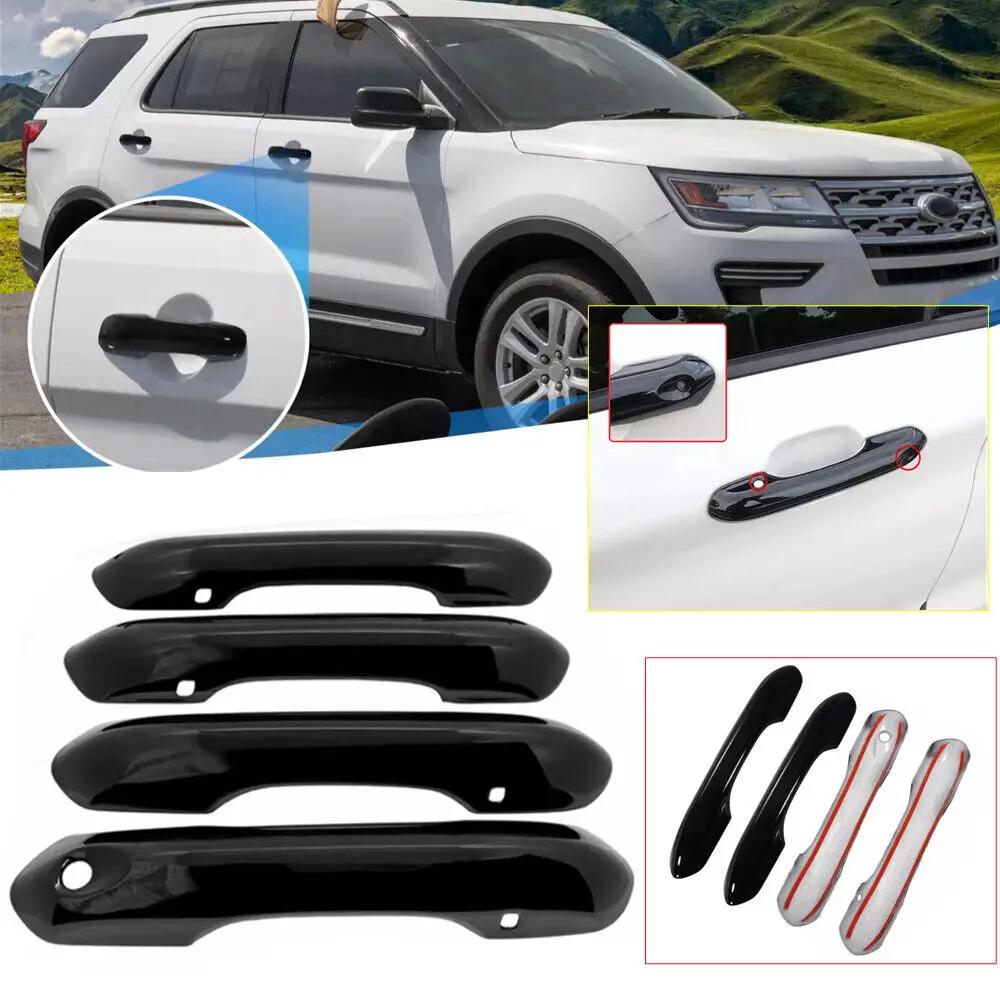 For Ford Explorer 2020-2025 Carbon Fiber Style Chrome Car Door Handle Cover Sticker Trim Cap Accessories Auto Protect Decor ABS