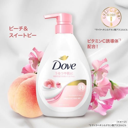 DOVE Body Soap Peach & Sweet Pea (Body Wash) Body + Refill 470g + 330g X 2 Pieces