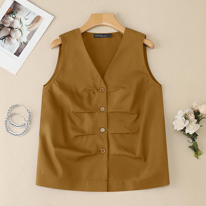 ZANZEA Женские повседневные летние майки без рукавов с v-образным вырезом