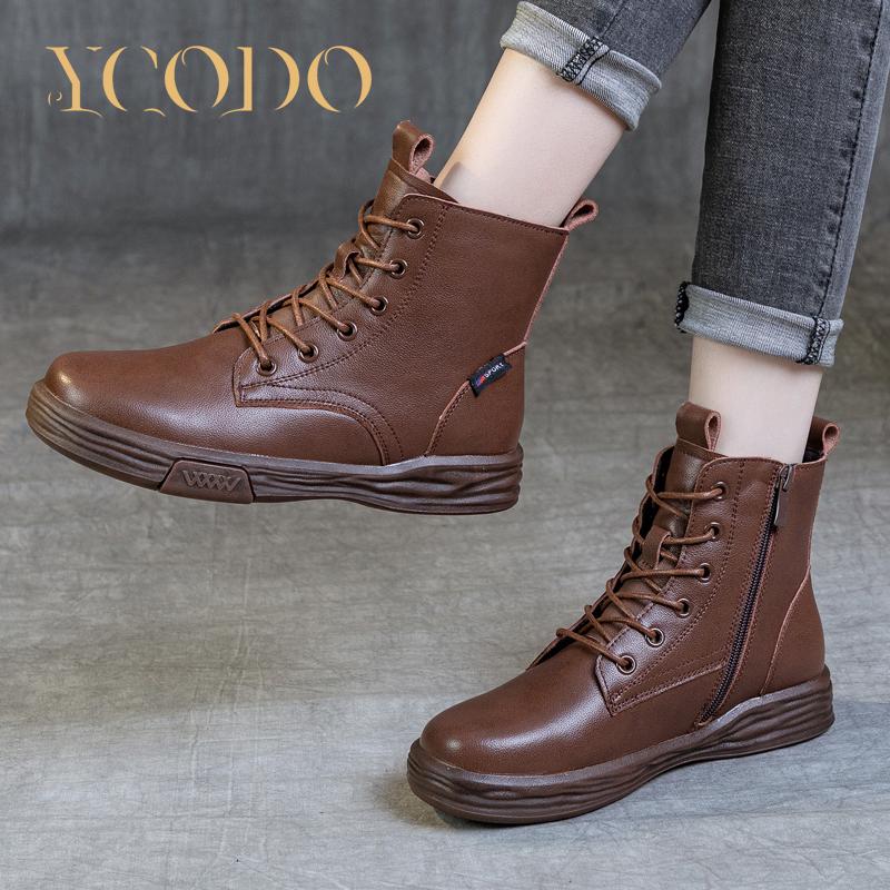 Кожаные ботильоны, женская повседневная студенческая обувь на плоской подошве