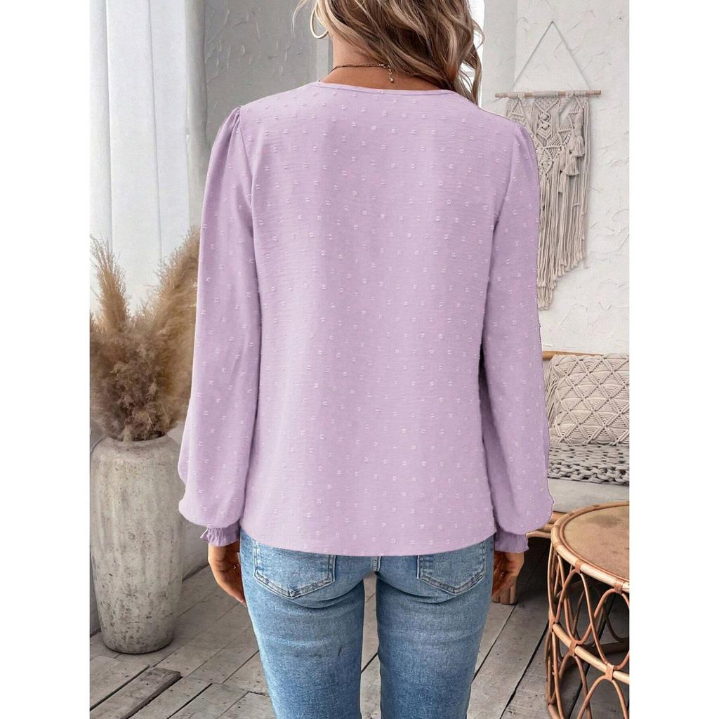 IHUASU Осенне-зимняя мода V-образный вырез кружева однотонный длинный рукав повседневный женский топ