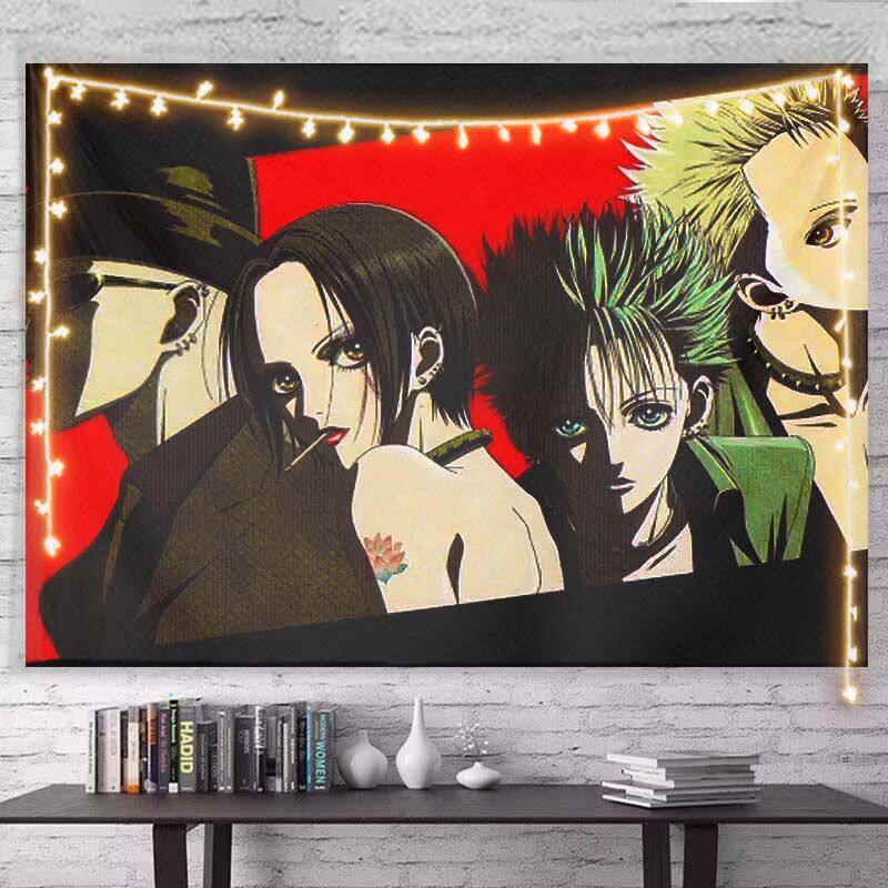 Nana Punk Rock Black Pink Anime Collage Tapestry Wall Hanging Art Decor for Bedroom Otaku Corner Cozy Study Space