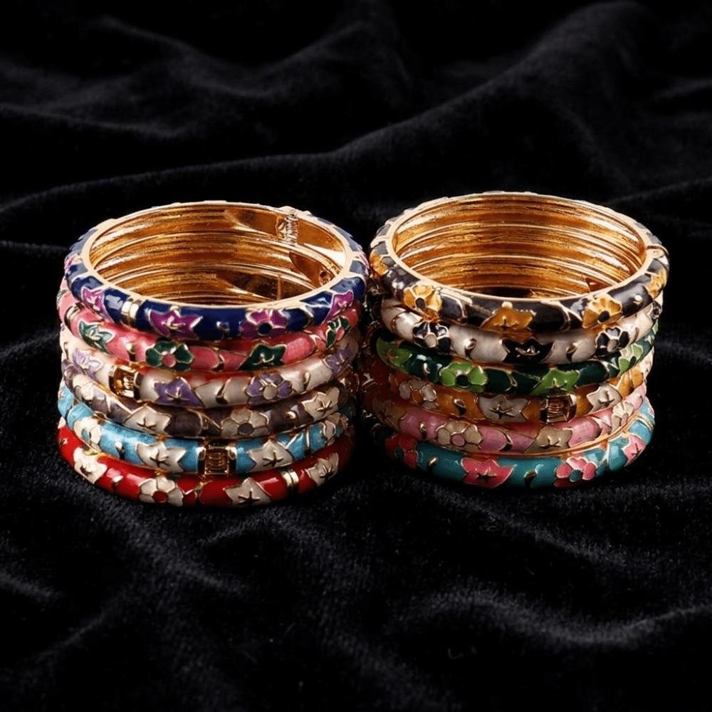 Enamel Vintage Cloisonne Bangle Traditional Women's Hand Bracelet Flower Bangle Ladies