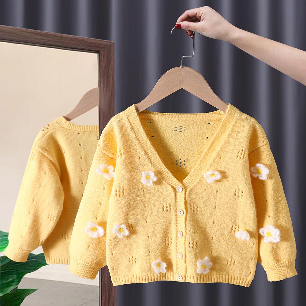 Девочки Цветочный свитер Кардиган Весна и Осень Детская мода Трикотаж