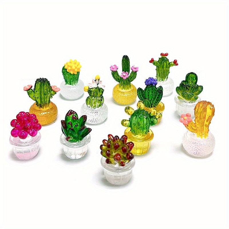 4pcs Miniature Cactus Set - Adorable Resin with Transparent Pots - Perfect Car Dashboard, Home & Office Desk Decorations for Adding Greenery Touch