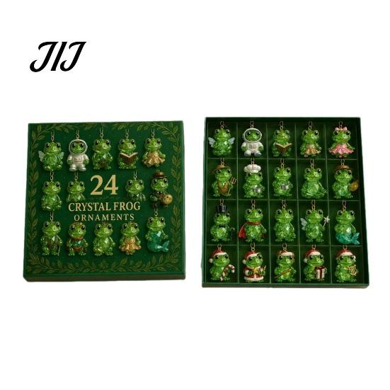 Frog Shaped Keychains Advent Calendar, 24 Day Countdown Box with Acrylic Ornament Mini Desktop Figurines Pendants, Festive Tree Hanging Decor,