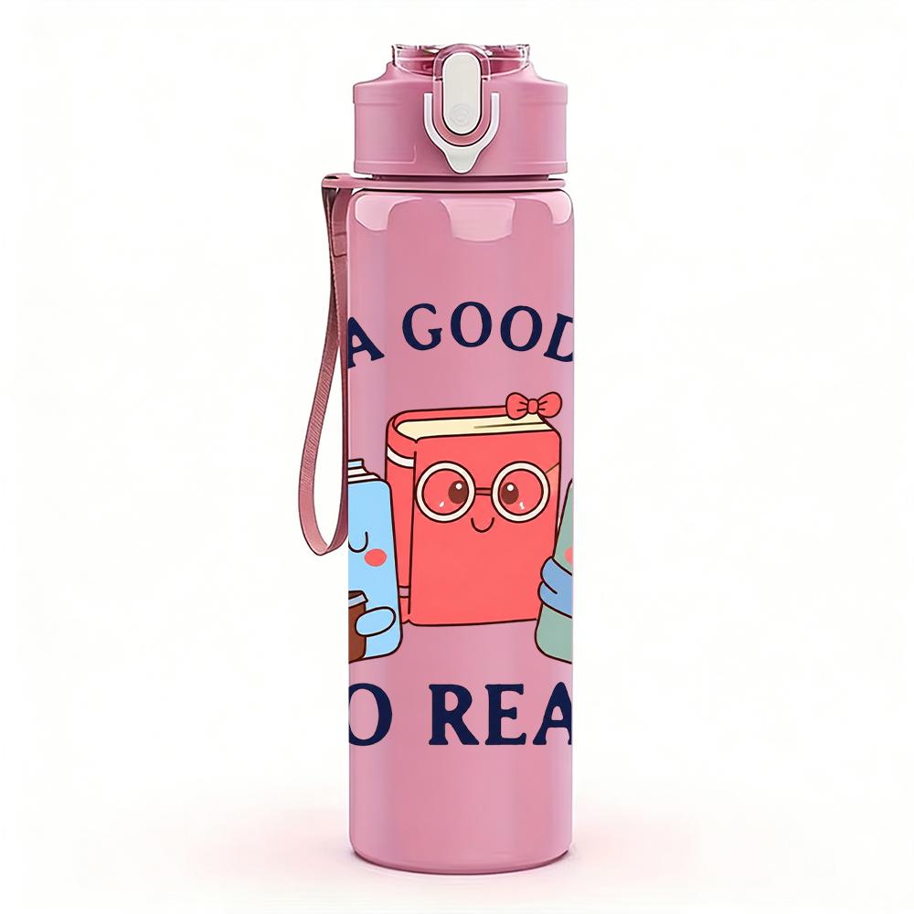 1PC It Is A Good Day To Read Book Art 750ml Color Plastic Water Bottle Leakproof Flip Straw Lid For Sports Office Home Use