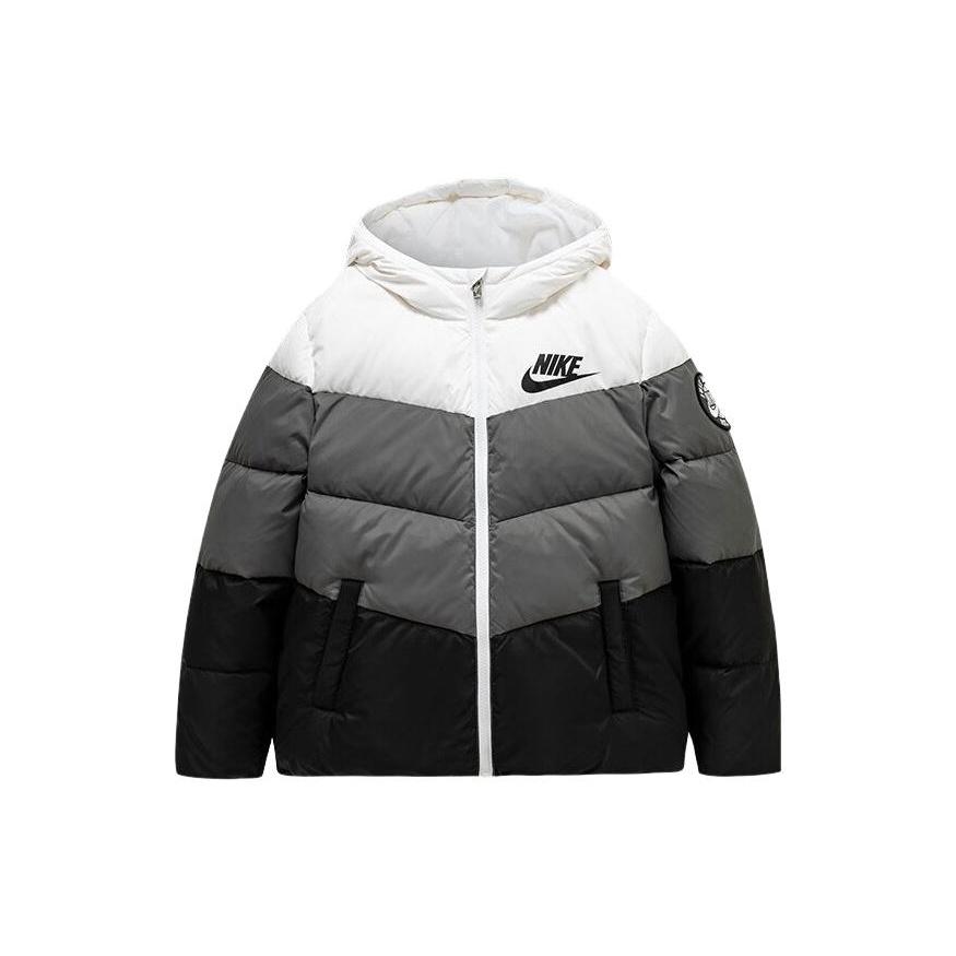 (PS) Nike Colorblock Chevron Puffer Jacket 'White Grey Black' Kids' NY2032191GS-006