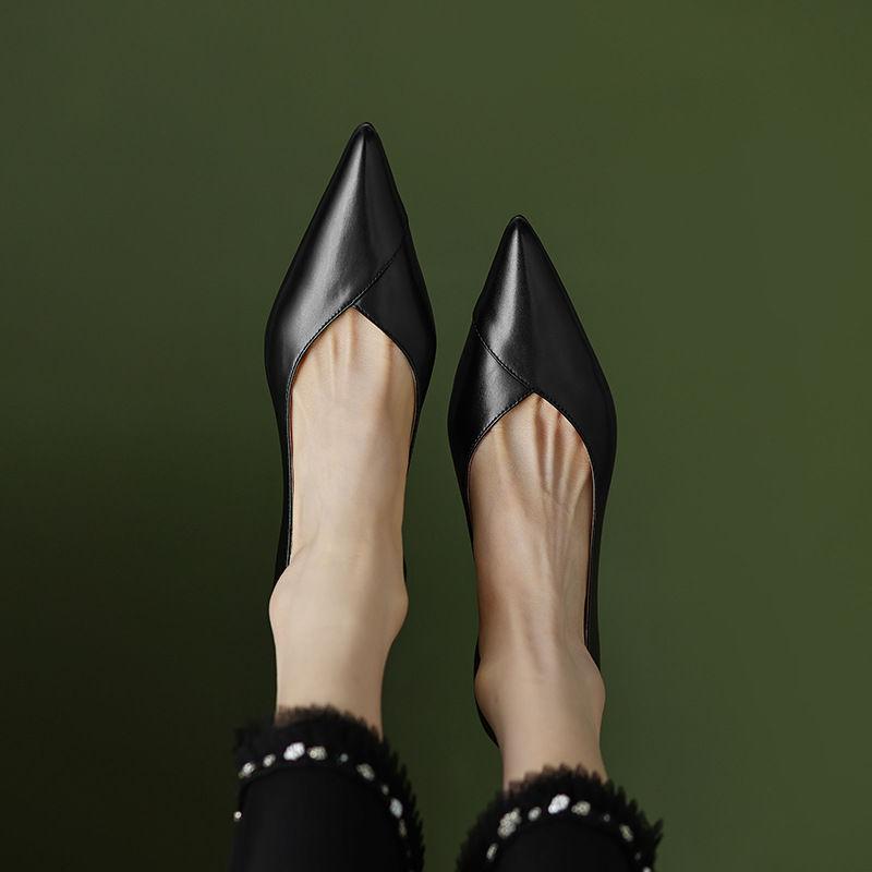 Ретро Туфли-лодочки на среднем каблуке Женская обувь Офис Заостренный носок Женские туфли Быстрая доставка Популярные Шикарные и элегантные Весенняя распродажа обуви