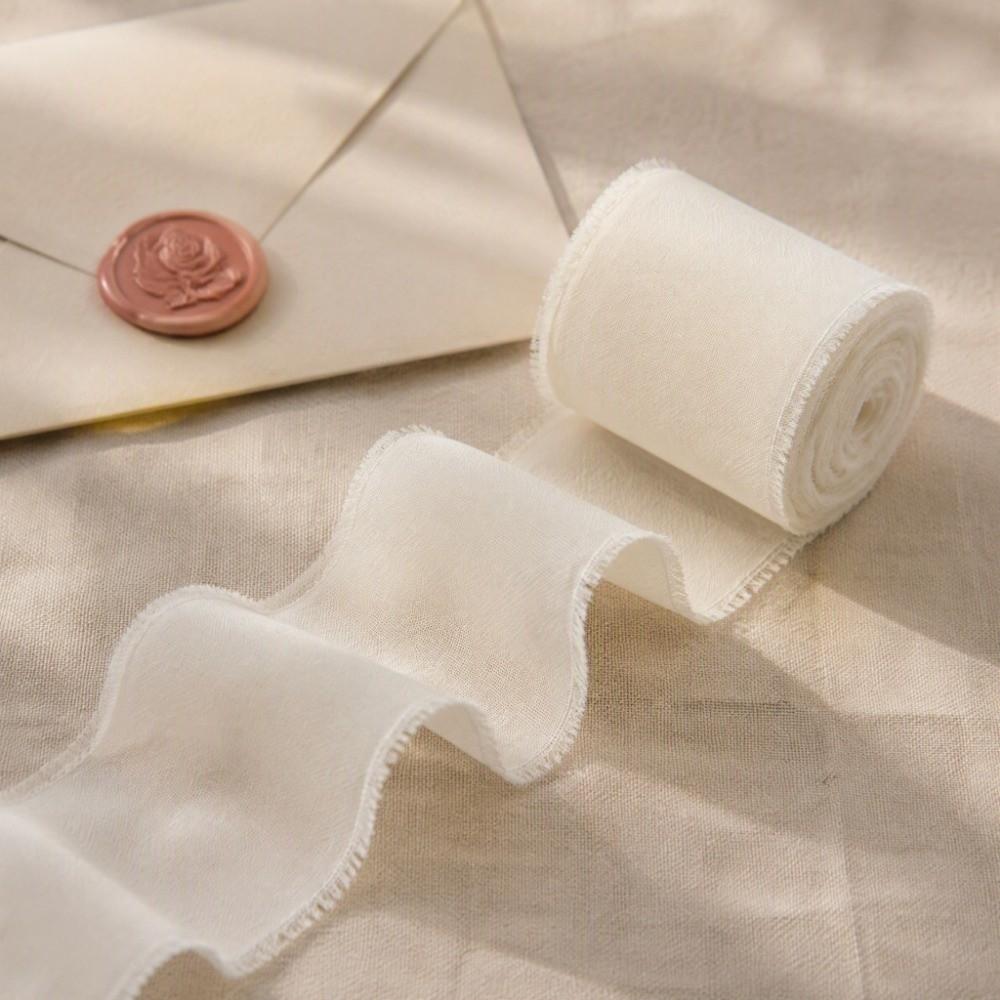 6pcs Pure Color Chiffon Ribbon 4cm Width Wedding Ribbon Soft Frayed Edge Ribbon Bouquet Decoration