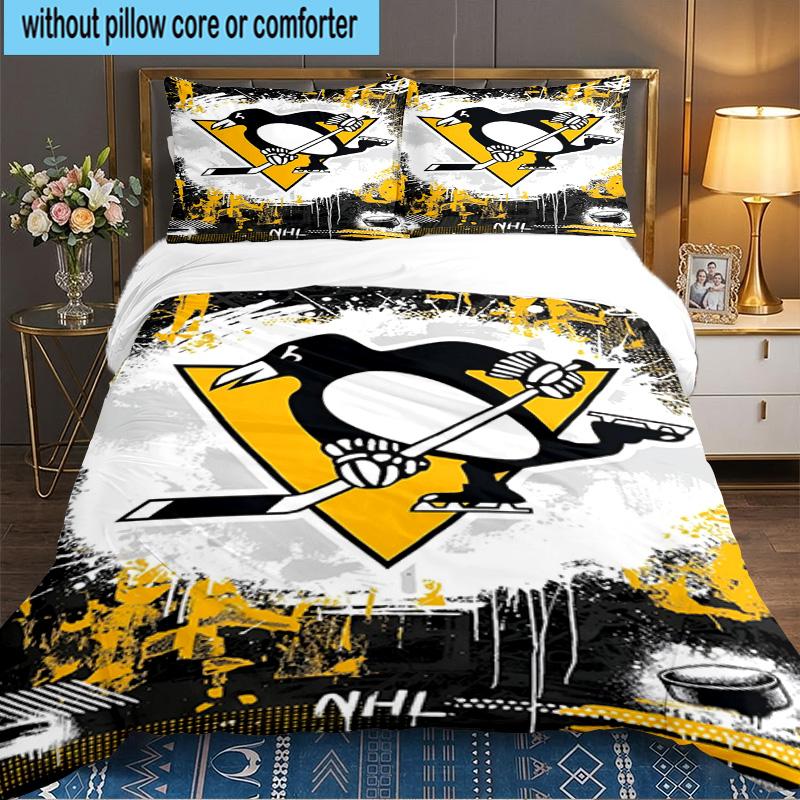 Penguins Hockey Jersey 3PCS Bedding set,Ideal for 1pc Duvet Cover And 2pcs Pillowcases Perfect for Fan gift,Ideal for Bedroom, Dormitory