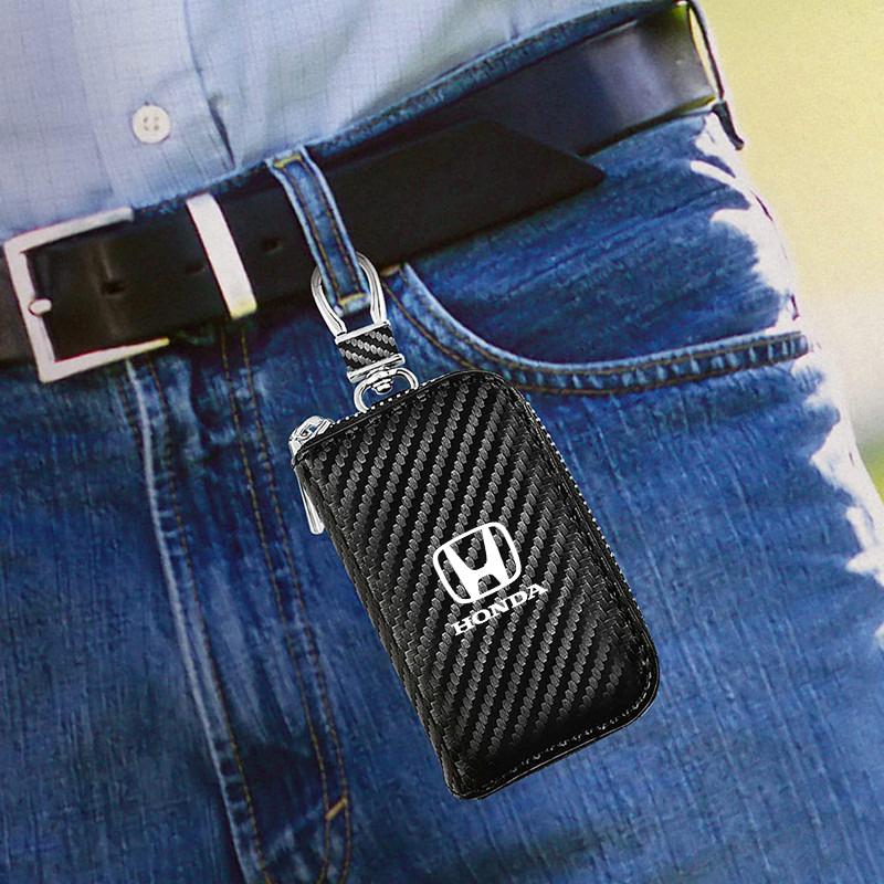 Carbon Fibre leather Car Key Bag Men's Storage Case For Honda Civic Fit Jazz Accord Pilot CRV Odyssey Passport City Shuttle HRV FL3