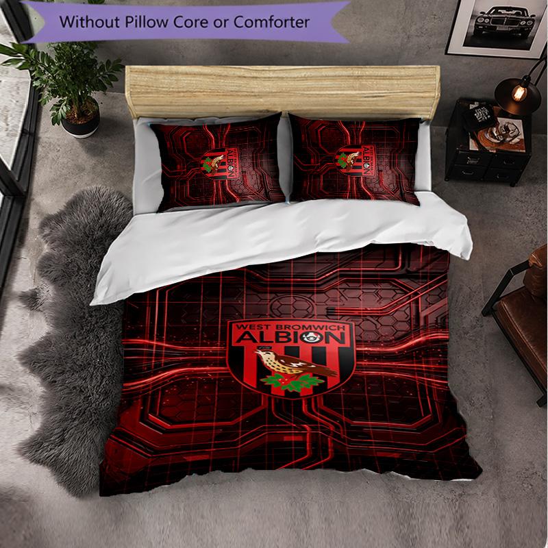 West Bromwich Albion Football 3 Piece Bedding Set Soft Duvet Cover Set with Pillowcases Printed Bedroom Decor Set for Home