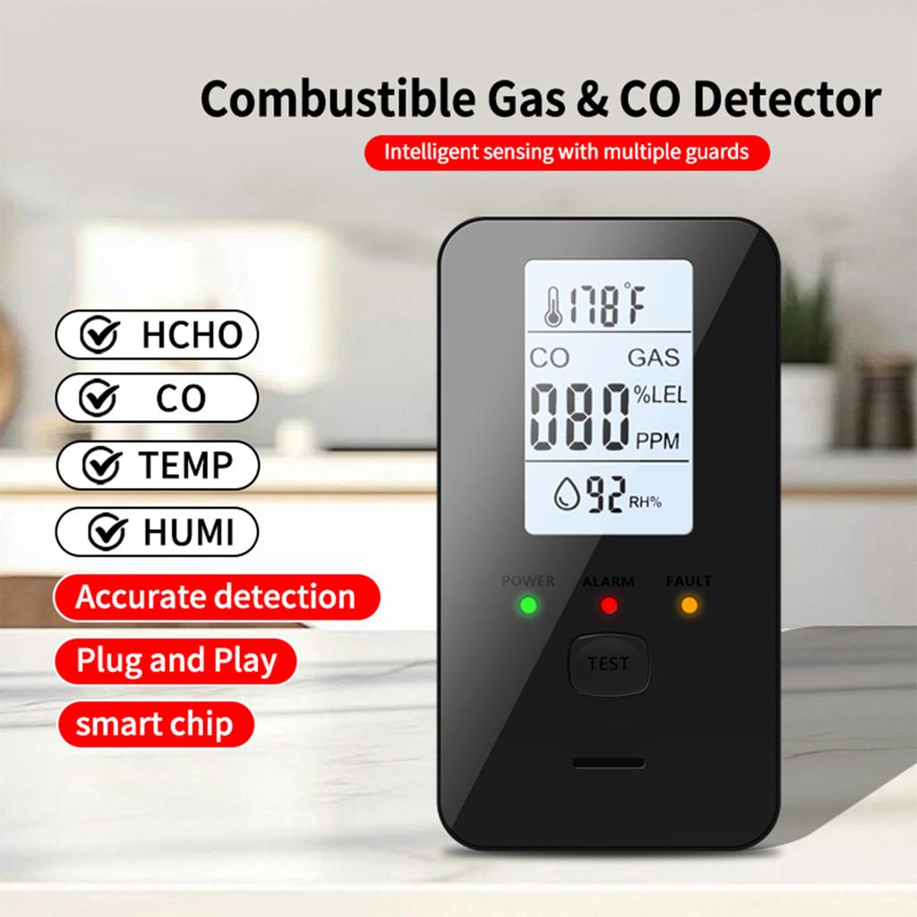 Carbon Dioxide Detector Plug In 4 in 1 Combustible Natural Gas Detector Home Air Quality Monitor for Home RV Travel Hotel