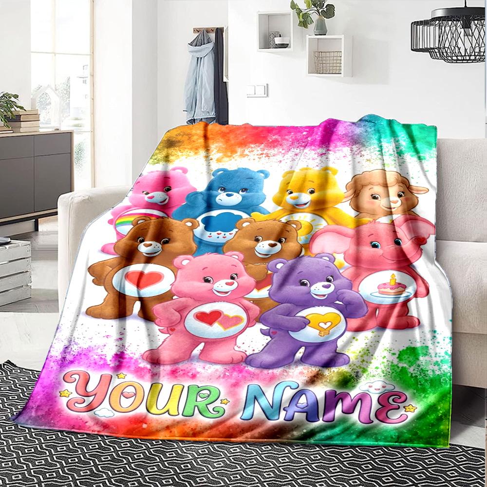 Name Custom CARE BEARS Print Flannel Blanket High Quality Warm Comfortable Cover for All Seasons Perfect for Gifts Home Decor