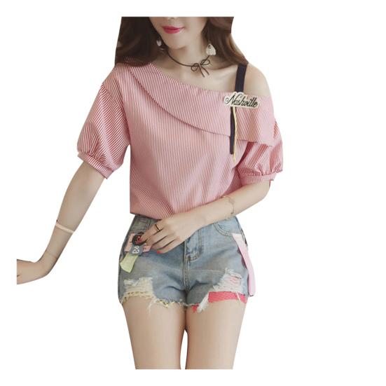 Женская полосатая туника с рукавом три четверти, на одно плечо, свободного кроя, для ношения под низ, топ-блузка-рубашка