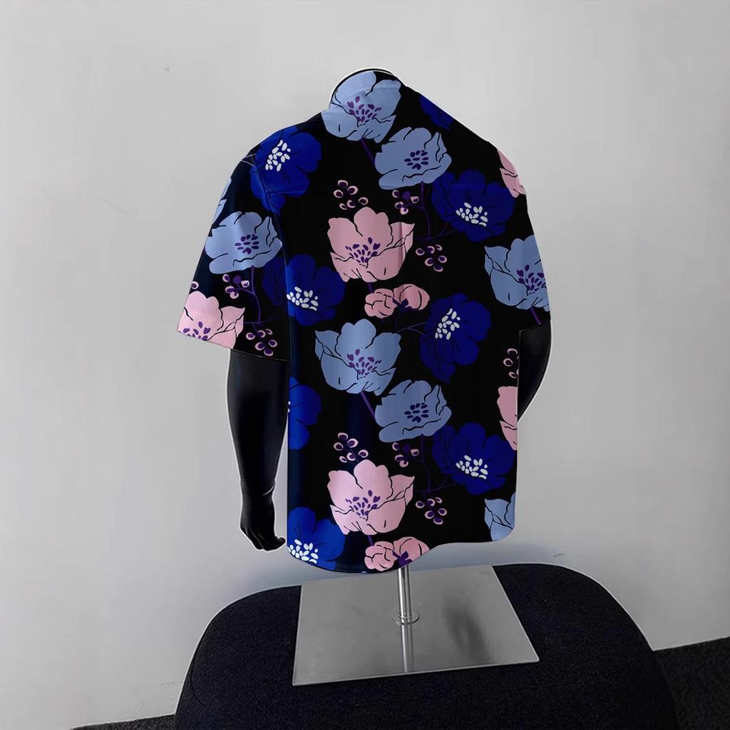 Japanese Tide Hong Kong Style Summer Short-Sleeved Flower Shirt Men'S And Women'S High-End Ruffian Handsome Hawaiian Beach Couple Loose Shirt