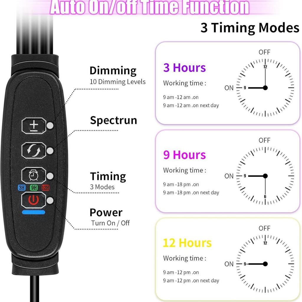 Диммируемый светодиодный светильник для выращивания полного спектра с таймером и клипсой для суккулентов и имитации солнечного света