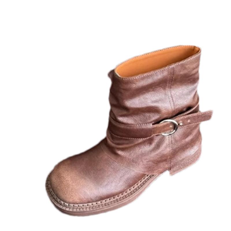 Women Leather Ankle Boots Fashion Heels Shoes 2024 Trend New Retro Chelsea Boots Walking Brand Winter Gladiator Cozy Mujer Boots